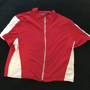 Racecar red and white zip up top